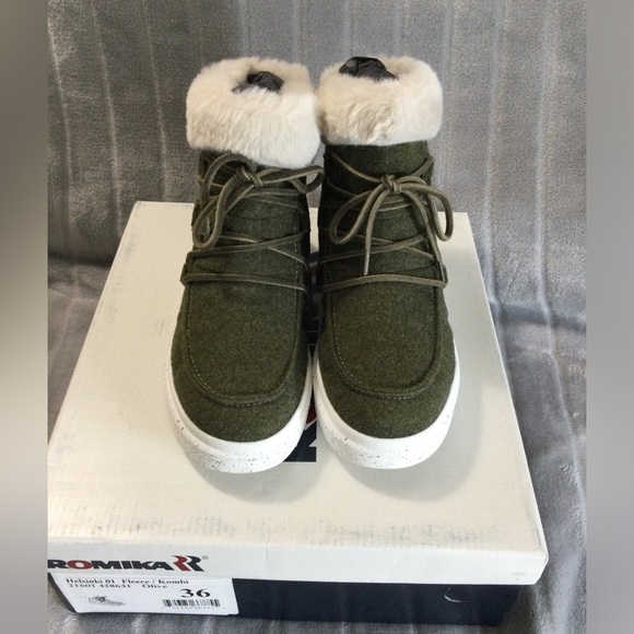 Romika Helsinki 01 Olive Faux Fur Boot Sneaker EU 36 US 5 to 5.5 - Picture 2 of 12